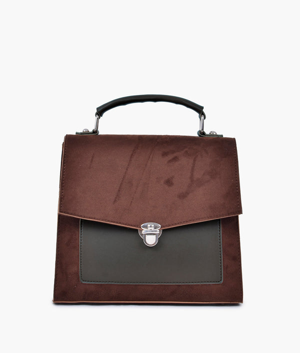 RTW Creation - Dark brown suede push-lock messenger bag