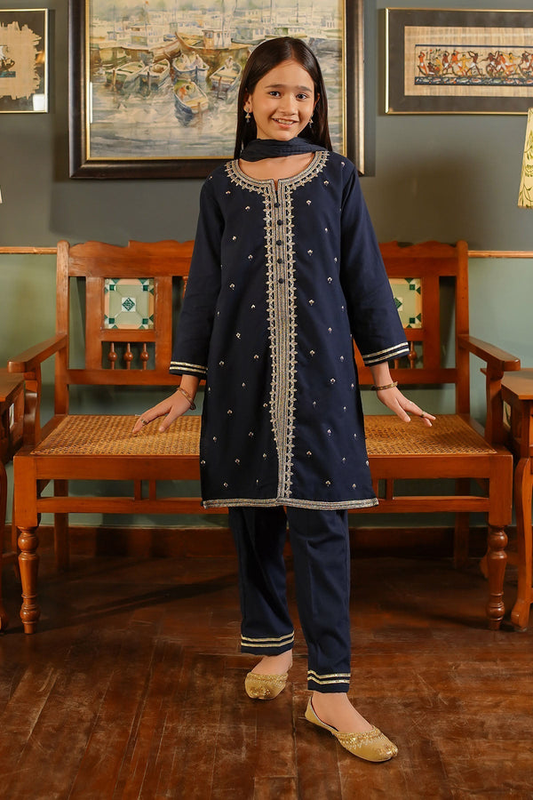 Ochre Clothing Girls Full Suits Cotton Embroidered 3 Pc Suit