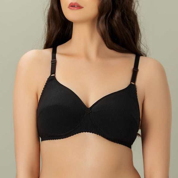 Softouch-P, Soft Cotton Jersey Thin Padded Bra, BLACK