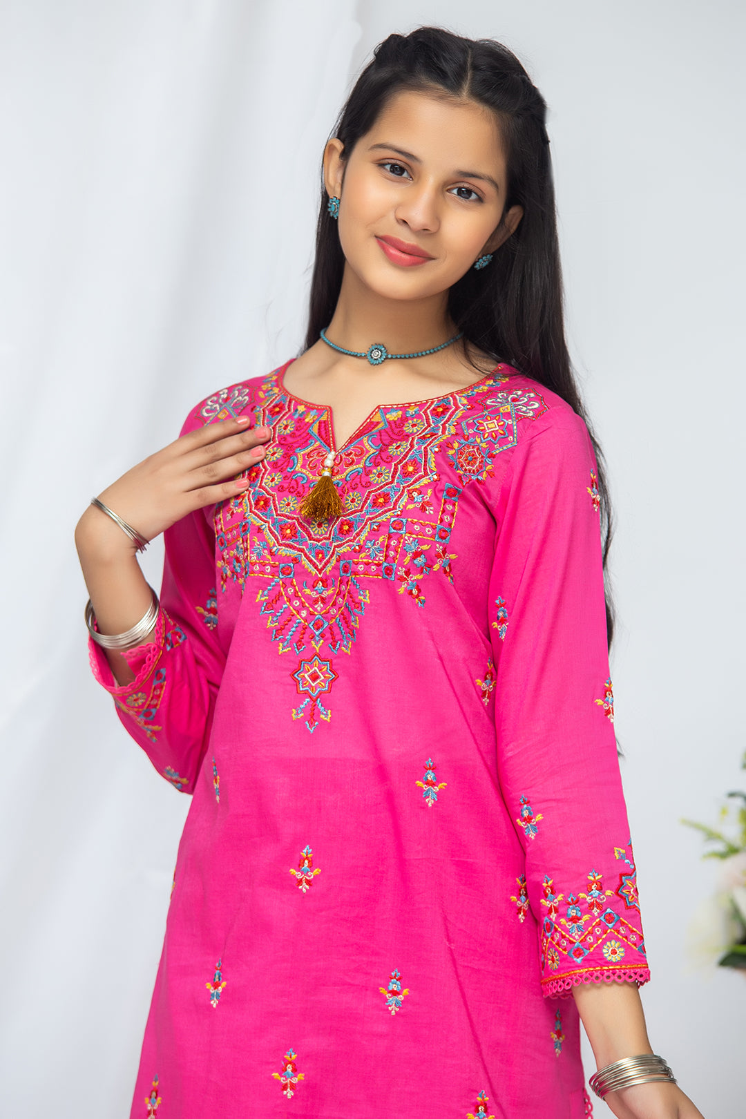 2Pcs Embroidered Suit Shirt & Cotton Trouser SKU: EMB-049