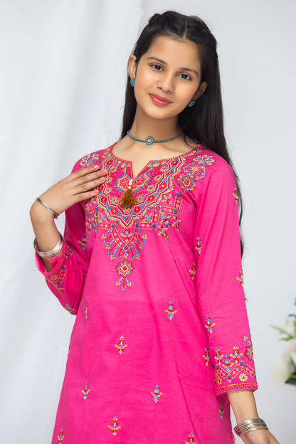 2Pcs Embroidered Suit Shirt & Cotton Trouser SKU: EMB-049