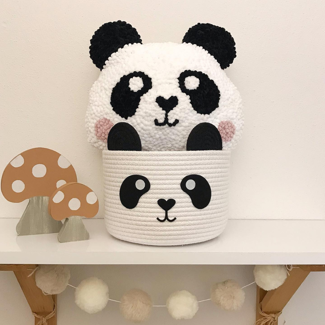 Panda Cotton Rope Basket  Perfect for Kids' Room, Toy Storage, and Nursery Decor