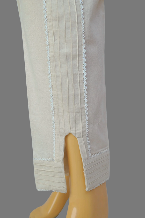 Urban Cut Linen Ivory Fabric  Stitched Trouser with embroidery laces   -  100% Cotton  - Pre Shrinked