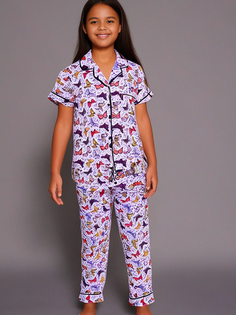 Kids klub cozy sleepwear breathable & light weight pajama set-purple; multicolor; animal; white