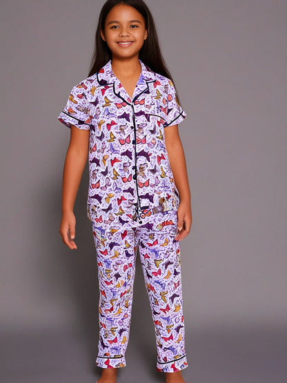 Kids klub cozy sleepwear breathable & light weight pajama set-purple; multicolor; animal; white