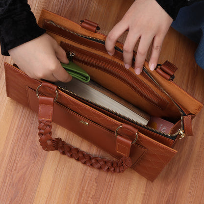 Velvique Leather Tote Bag-tan