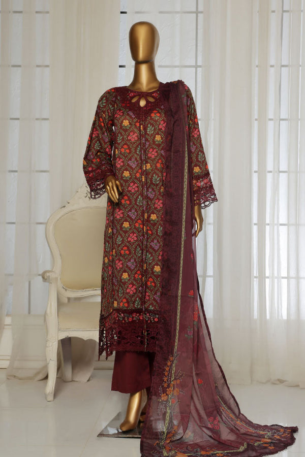 Sada Bahar Stitched 3 Piece Festive Emb Lawn Vol-02 Collection'2025-D-105-Brown