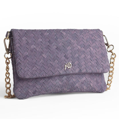 Woven Dreams Fold Over Cross Body Leather Clutch- Zipper