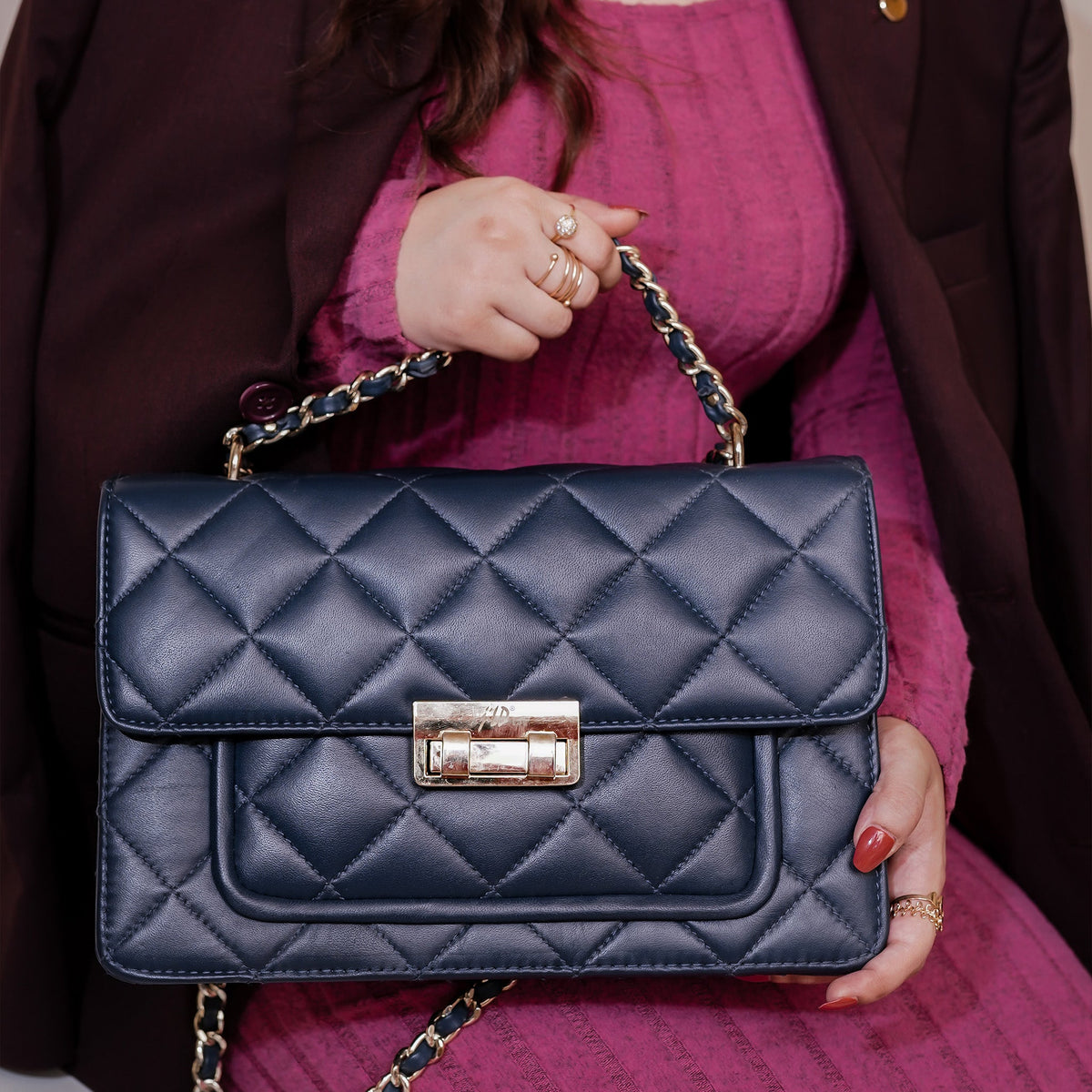 Flora Quilted Crossbody Leather Bag- tanbrown