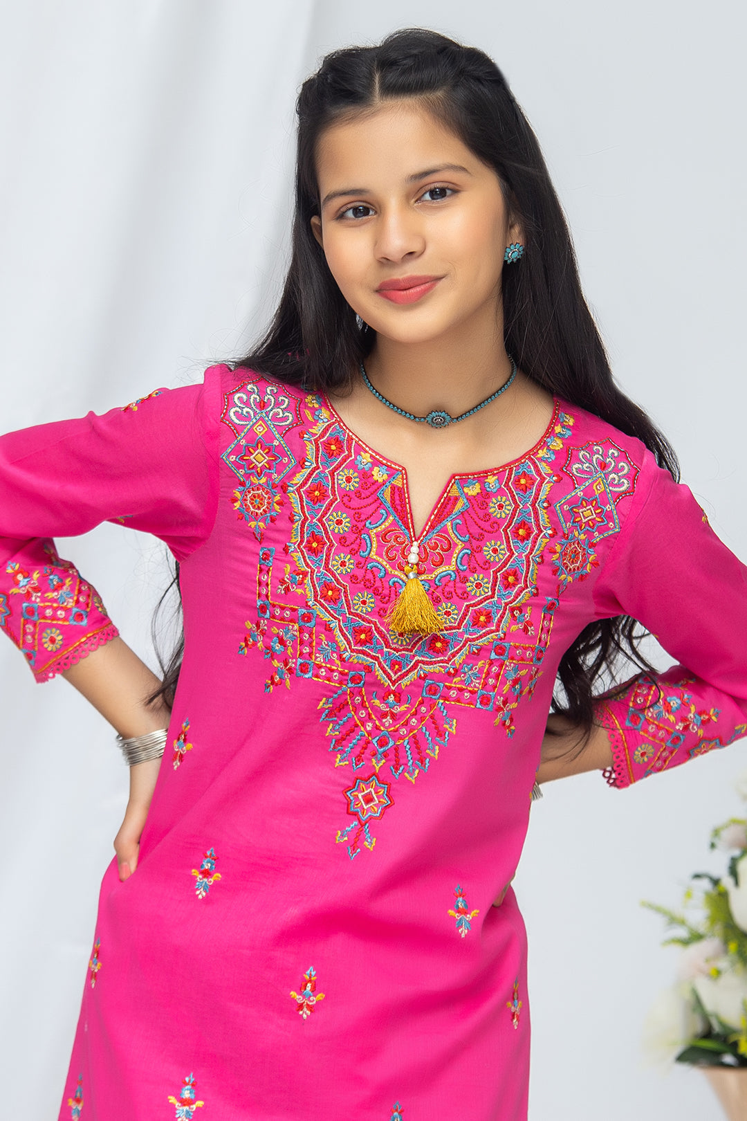 2Pcs Embroidered Suit Shirt & Cotton Trouser SKU: EMB-049