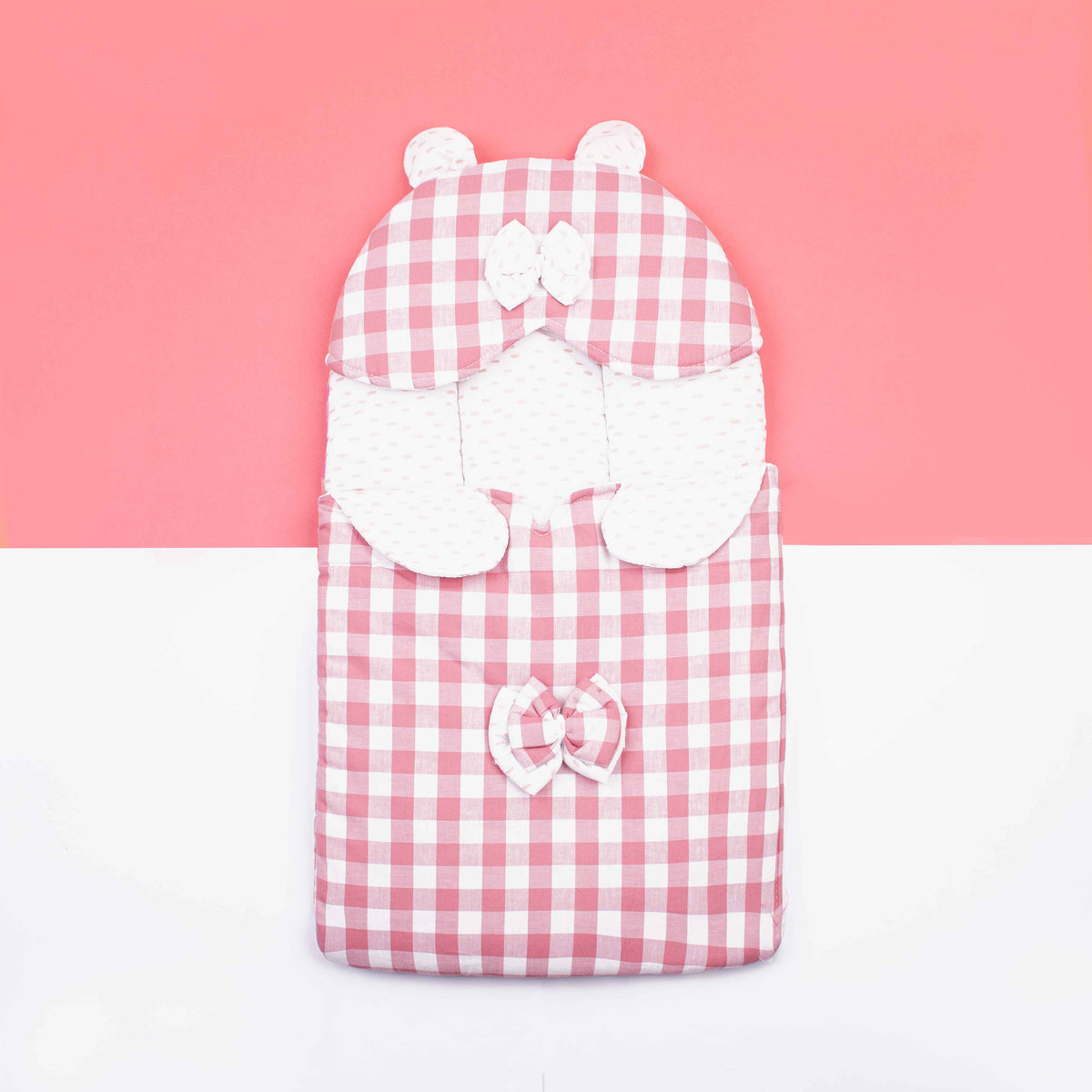 Baby Boy Carry nest Pink Checked bow Print