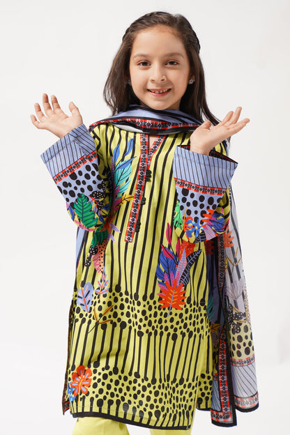 3Pcs Digital Printed Suit in Greenish Beige SKU: 3PCS-040