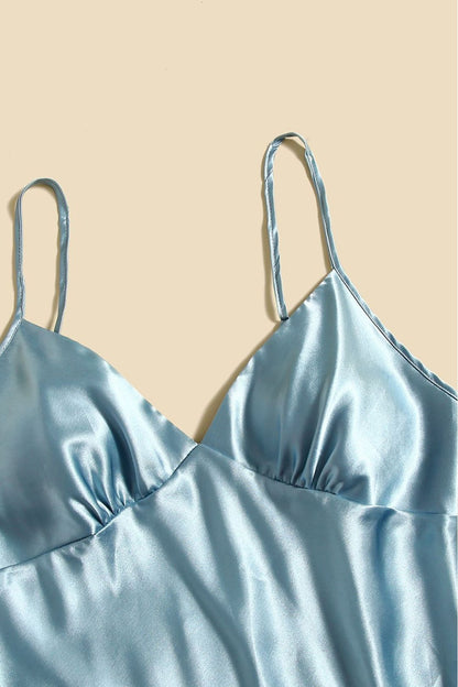 Women's 5 piece sleepwear Aqua floral satin cami pajama set silk with robe