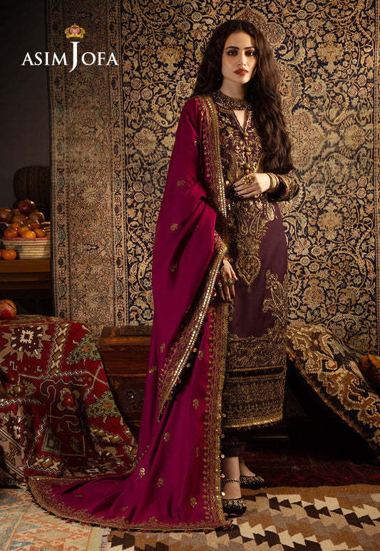 AJKT-05 EMBROIDERED SLUB RAW SILK 3 PCS