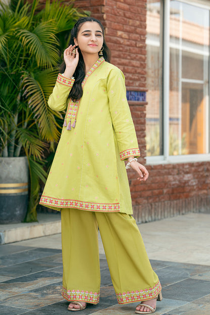 JAQUARD EMBROIDERED AND PRINTED SHIRT WITH PLAIN EMBROIDERED PLAZZO SKU :T-SFC-029