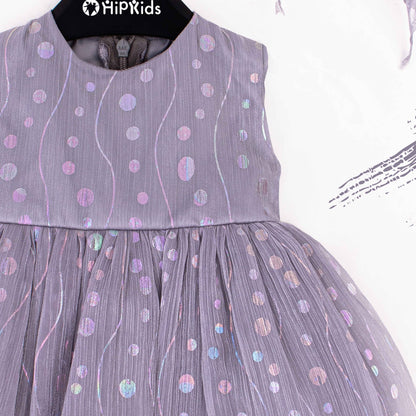 Baby Girl Dark Grey Multi Dots Print Fancy Frock