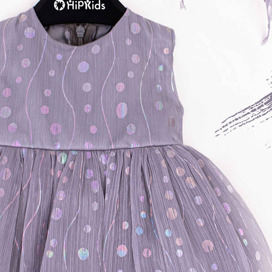 Baby Girl Dark Grey Multi Dots Print Fancy Frock