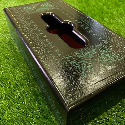 Enhance Your Decor with the Elegant Black and Green Naqshi Tissue Box