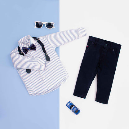 Baby Boy 4 Piece Set Blue Stripes / Navy Formal Set