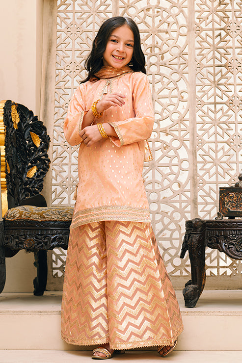 Peach Orange Mini Girls Semi Formal 3 PCS Suit SKU: MGF-006