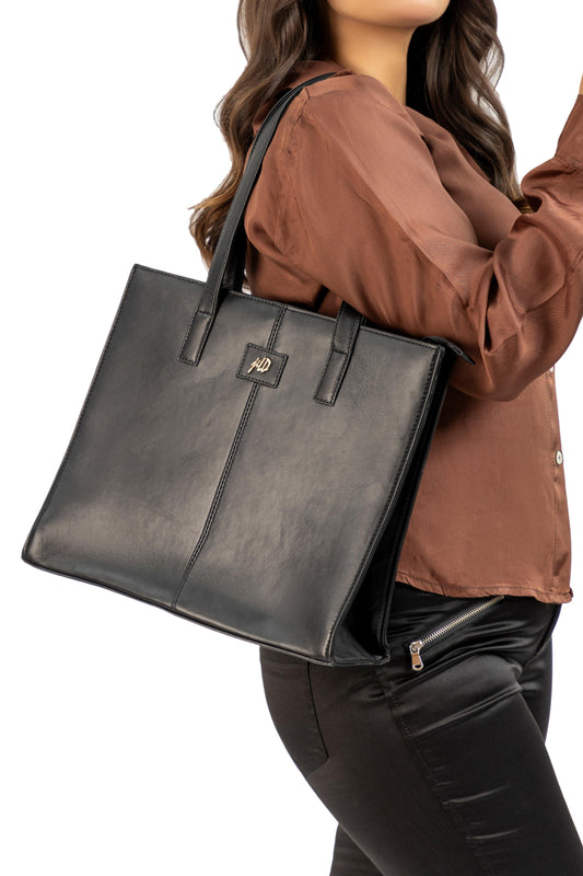Everyday Women's Leather Zipper Tote Bag-Black