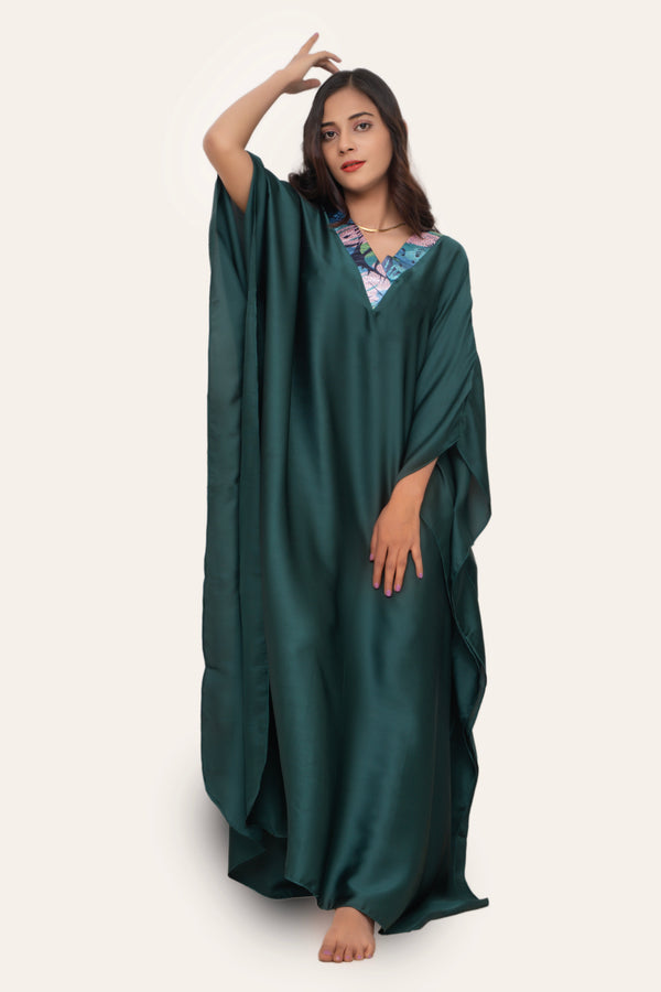 Studio By Arj Studio By Arj Women Premium Silk Green kaftan Night Wear/loungewear For Women