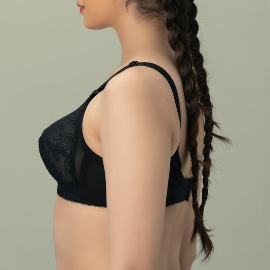 DORIA Lace, Soft Lace Unpadded Control Bra, BLACK