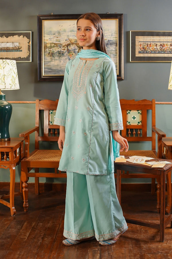 Ochre Clothing Girls Full Suits Cotton Embroidered 3 Pc Suit