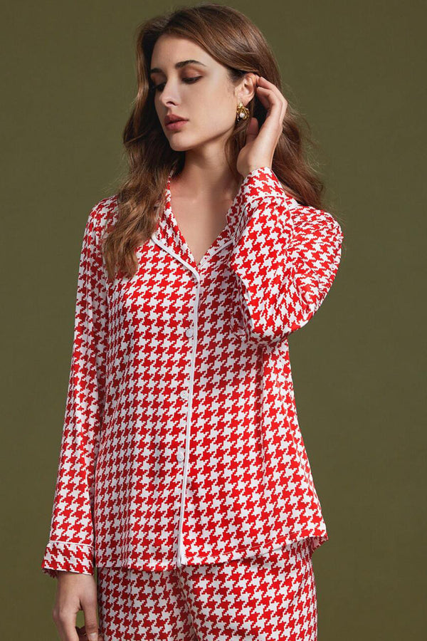 Studio By Arj She's Inn Trendy Picks Silky Satin Red Checkered Contract Pippin Satin PJ Set