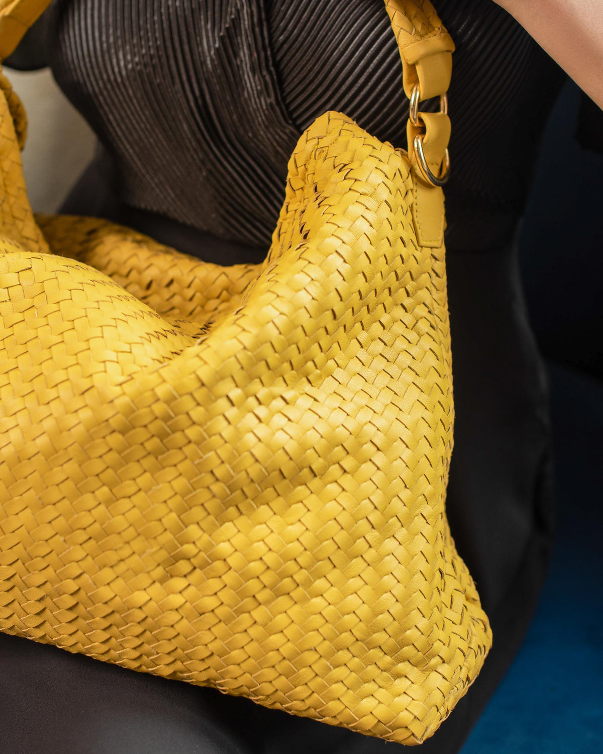 Handmade Woven Original Leather Bag With Zipper-Yellow
