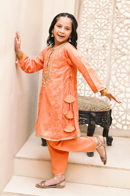 MGF-010,  Panel frock style  with round neck, embellished with samosa lace ,beads and samosa rope,