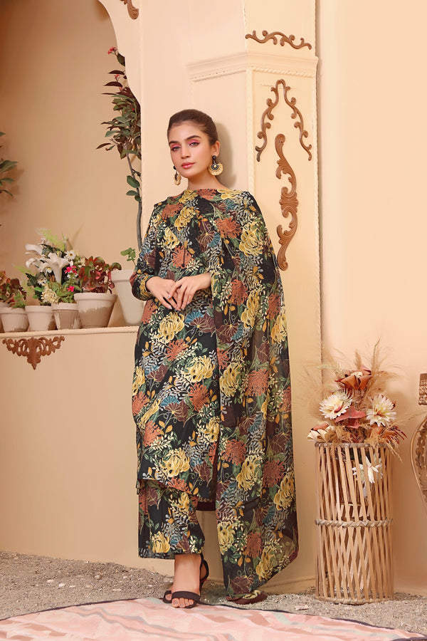 Feathers Unstitched 3 Piece Summer Collection-IRIS-FT100