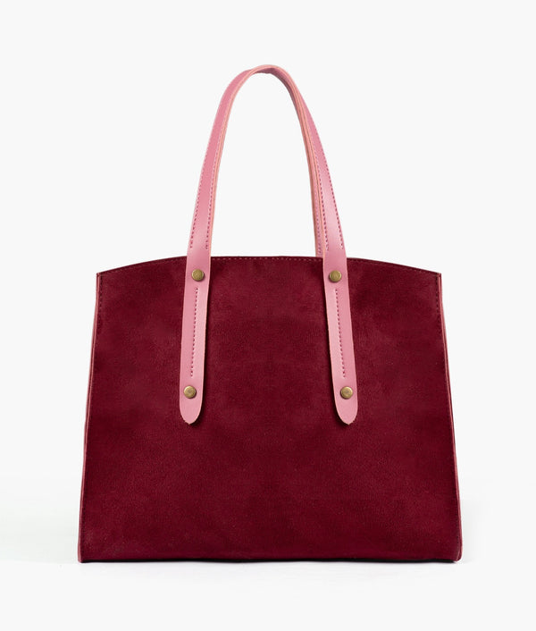 RTW Creation - Burgundy suede with pink multi compartment satchel bag
