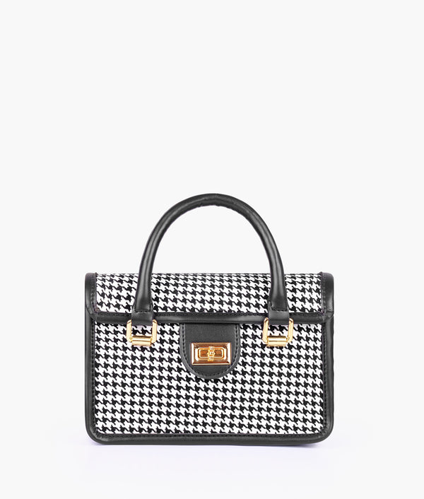 RTW Creation - Black and white houndstooth cross-body with flap