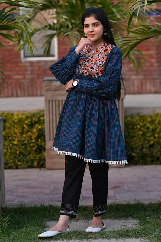 CHECK EMBROIDRED FROCK 0017