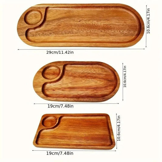 Oval Wooden Serving Tray With Saucer (Set of 3)