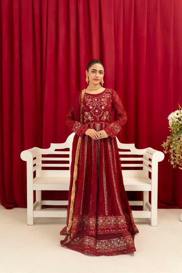 Manahils Stitched Formals B-007-Maroon
