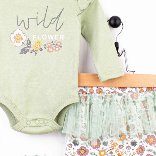 Baby girl 4 Piece Set Green Wild Flower