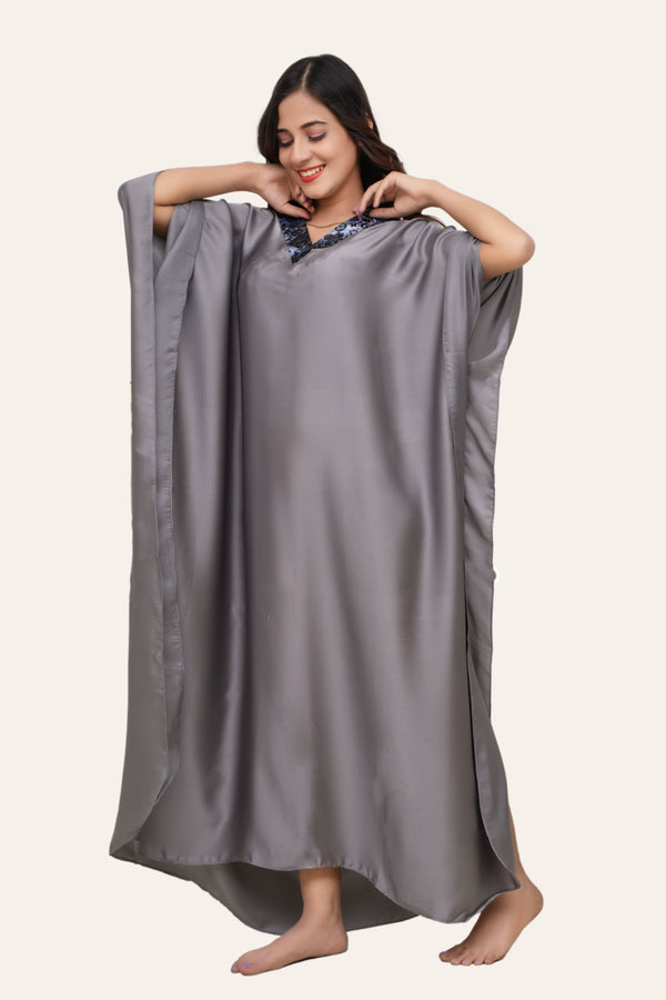 Studio By Arj Studio By Arj Women Premium Silk Grey kaftan Night Wear/loungewear For Women