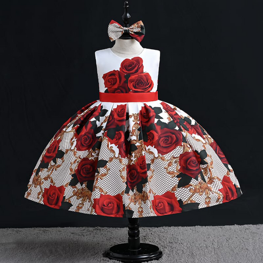 Girl Flowers Digital Printed Frock With Headband