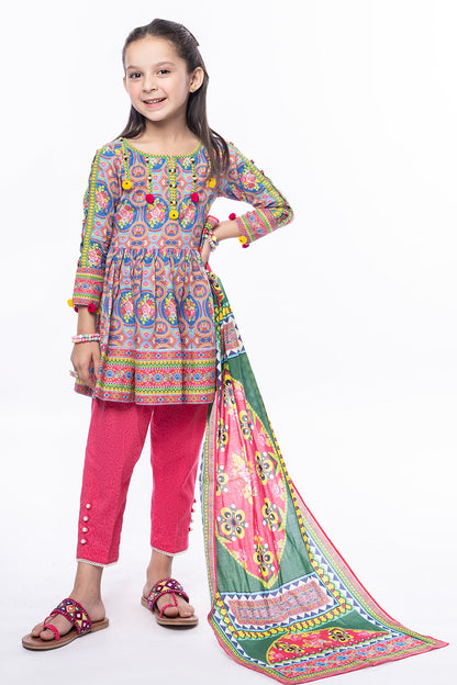 3PCS Digital Printed Lawn Shirt, Dupatta & Cotton Trouser SKU: SFRK-005