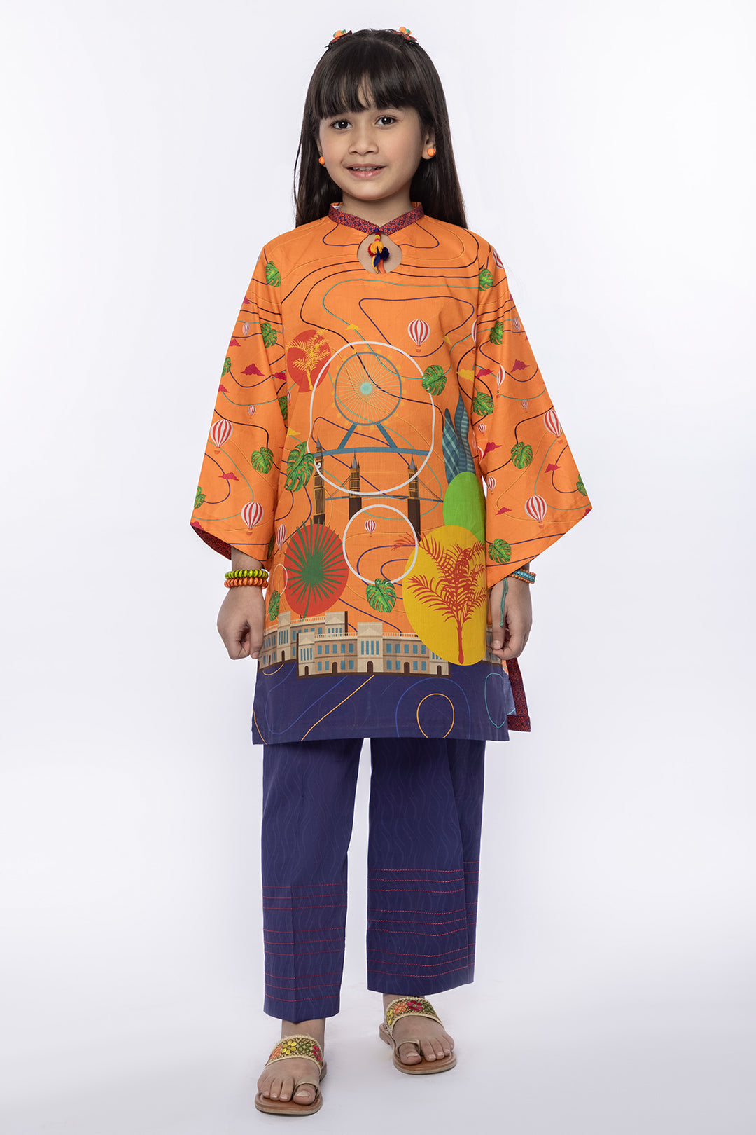 2Pcs Printed Lawn Suit Orange SKU: MAC-019