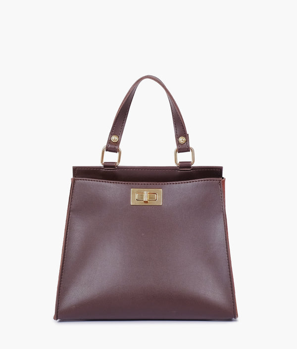 RTW Creation - Dark brown suede front lock top-handle mini bag