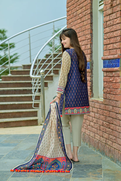 PRSDT-083 Digital Printed Embroidred Lawn Shirt, Dupptta & Cotton Trouser
