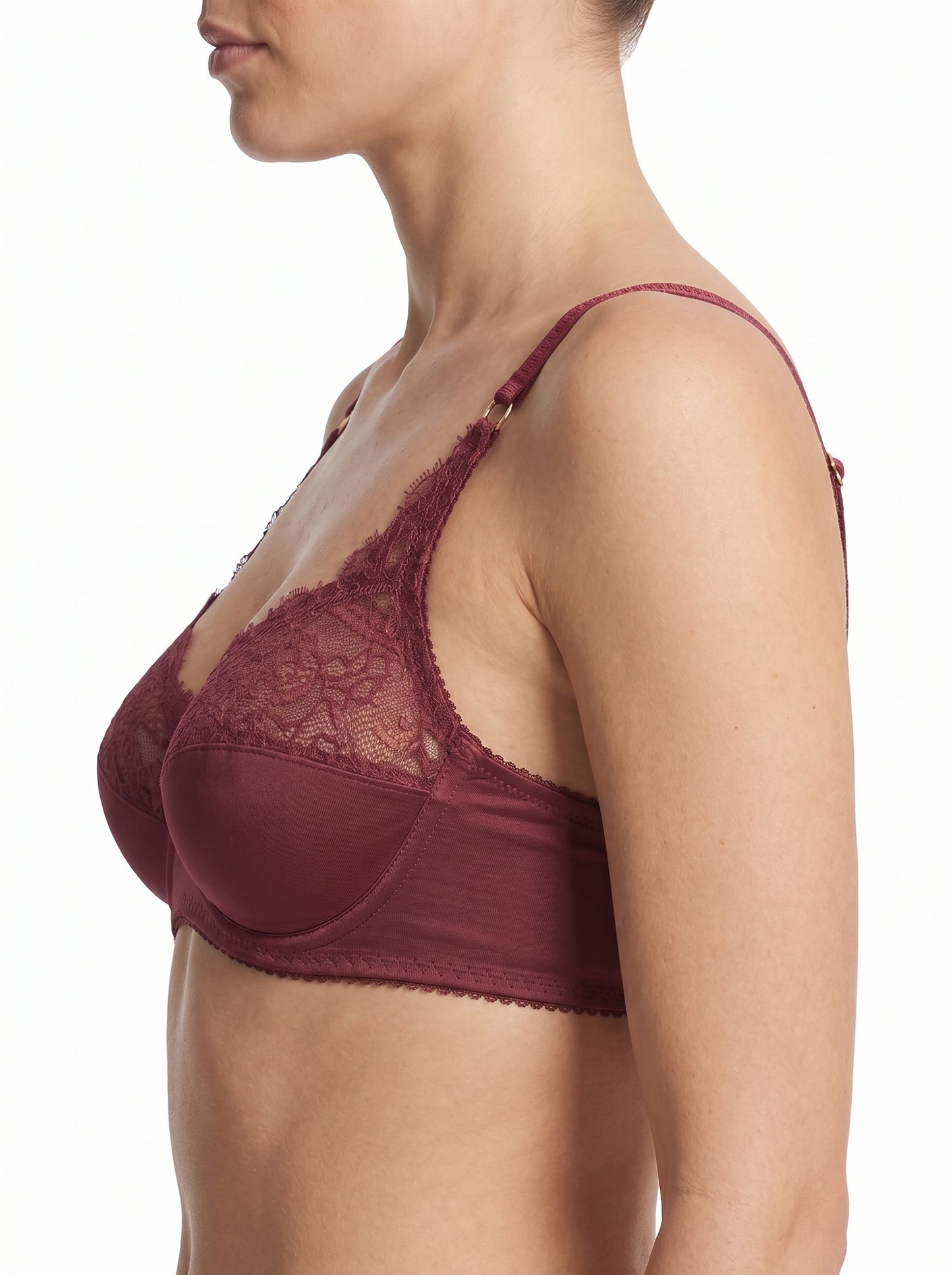 ROMANCE Forever, Half Lace Unpadded Polyester Jersey Bra, MAROON