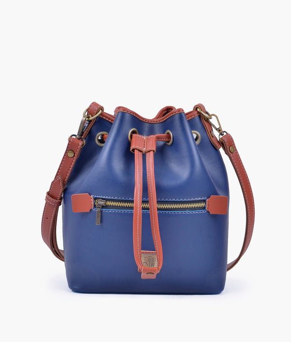 RTW Creation - Blue and rust bucket bag with zipper pocket