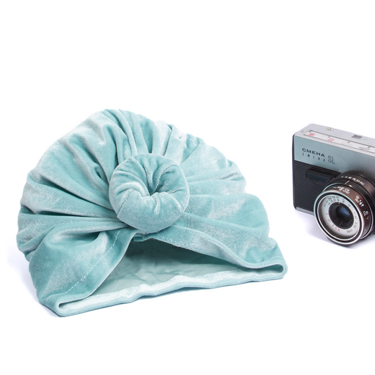 Baby Velvet Turban Hat Sea Green