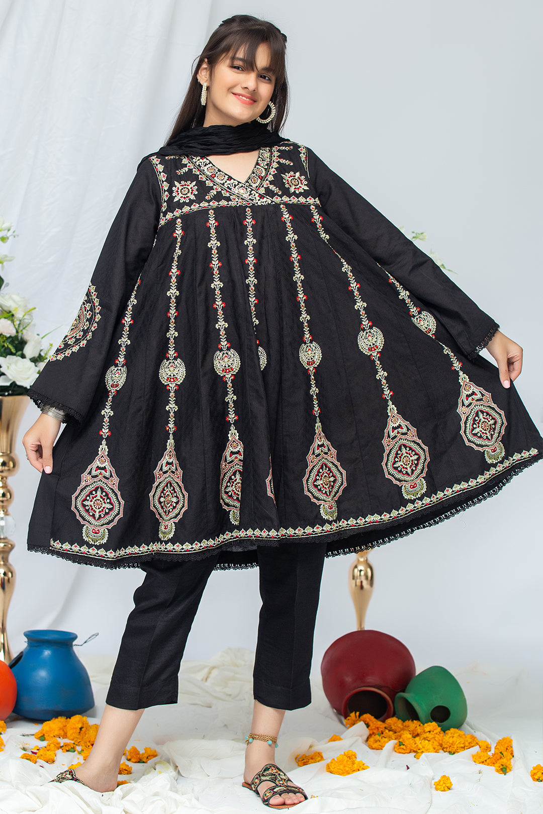 3PCS Jacquard Suit Shirt, Dupatta & Cotton Trouser SKU: EMB-038