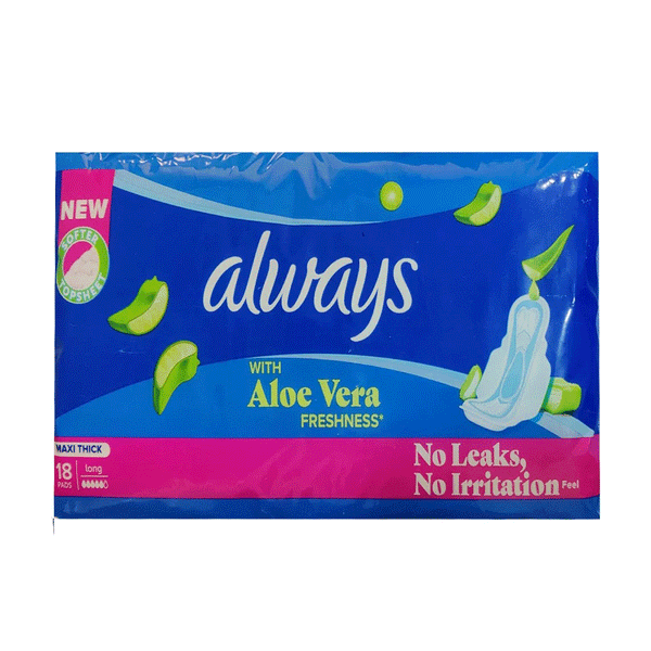 Always With Aloe Vera Freshness Maxi Thick Long 18s