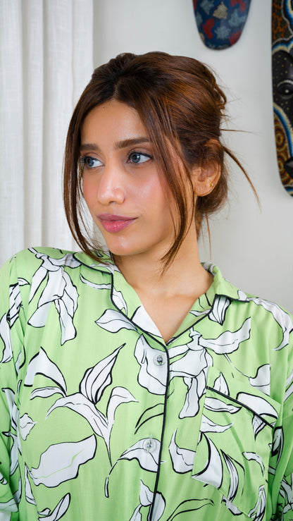 Light Green Leaves PJ Set